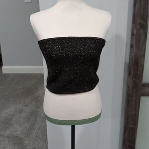 Express metallic tube top cropped sweater, black and gold size small. NWT